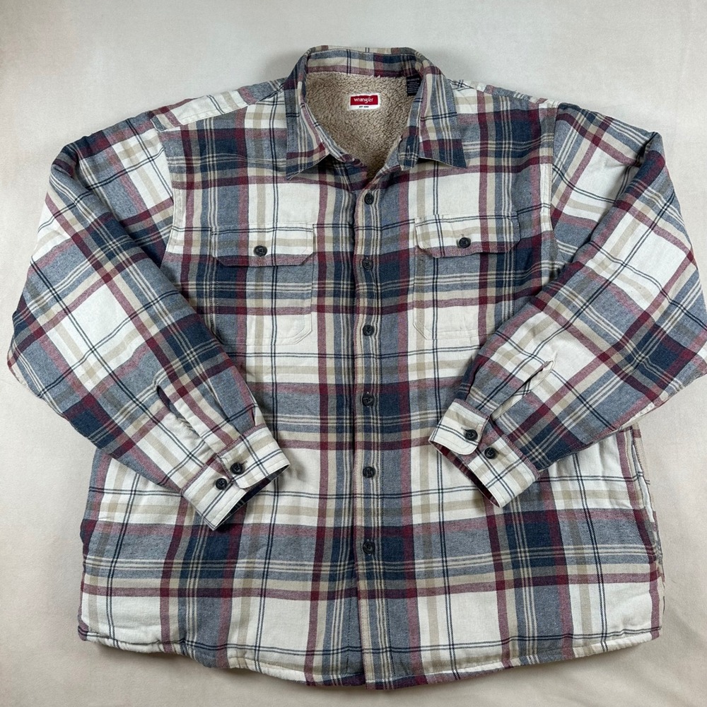 Wrangler Sherpa Lined Plaid Shirt Jacket Men's 2XL Flannel Shacket Workwear